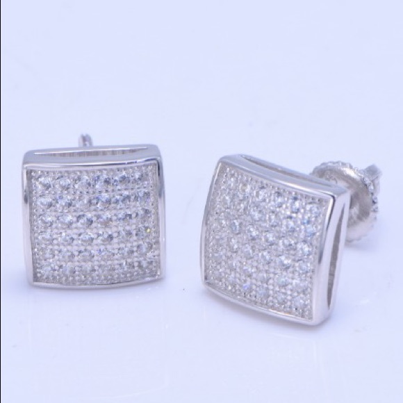 925 lab diamond screw back earring - Picture 2 of 2